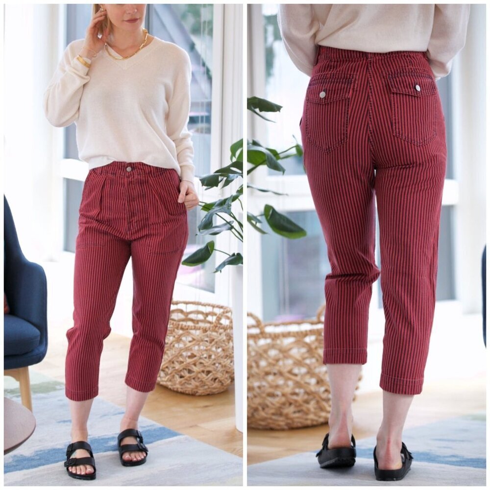 🌟NWT SUNDRY RAILROAD STRIPE POCKET PANT in cherry MSRP $188‎ women’s 27